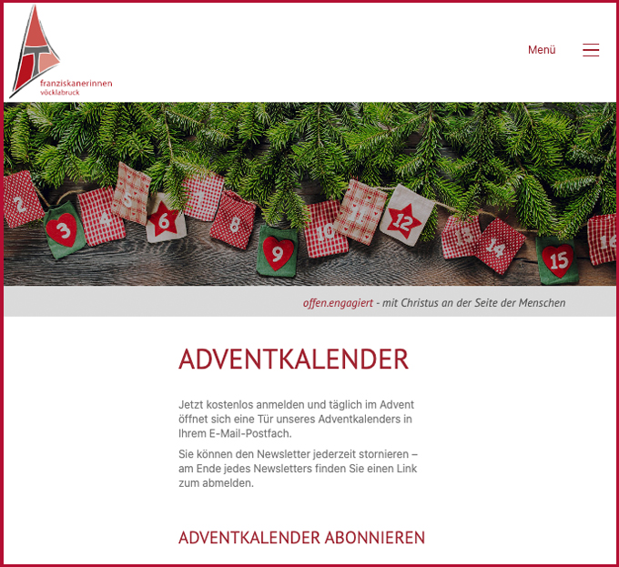 Digitaler Adventkalender der Franziskanerinnen von Vöcklabruck
